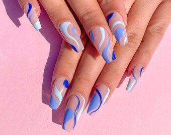 Blue Fake Nails Etsy Blue Fake Nails Etsy