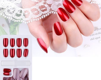 Red Shimmer Nails Etsy