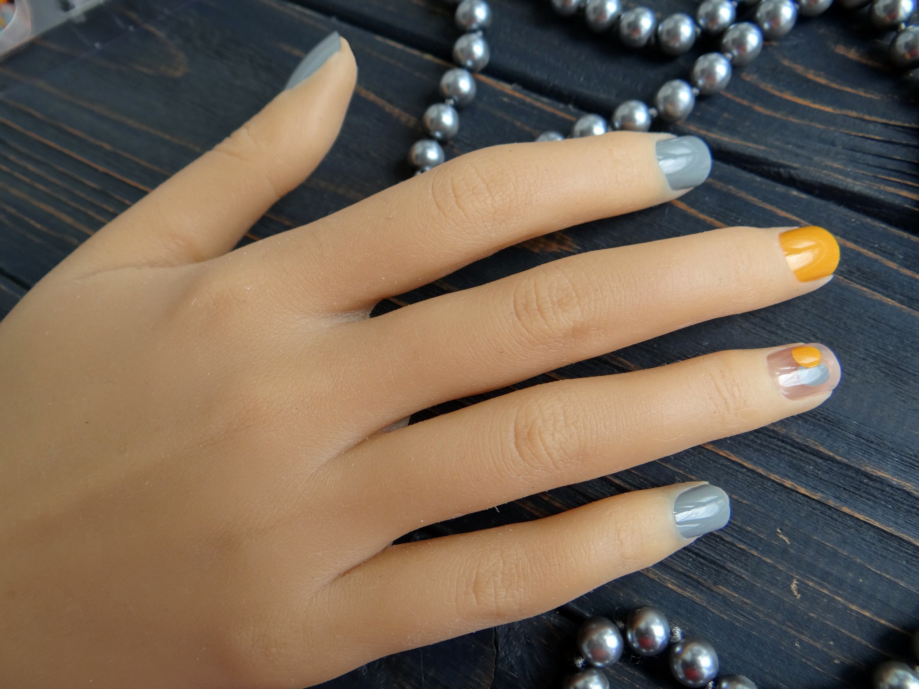Press On Nails Abstract Orange Grey Colour Geometric And Etsy Denmark