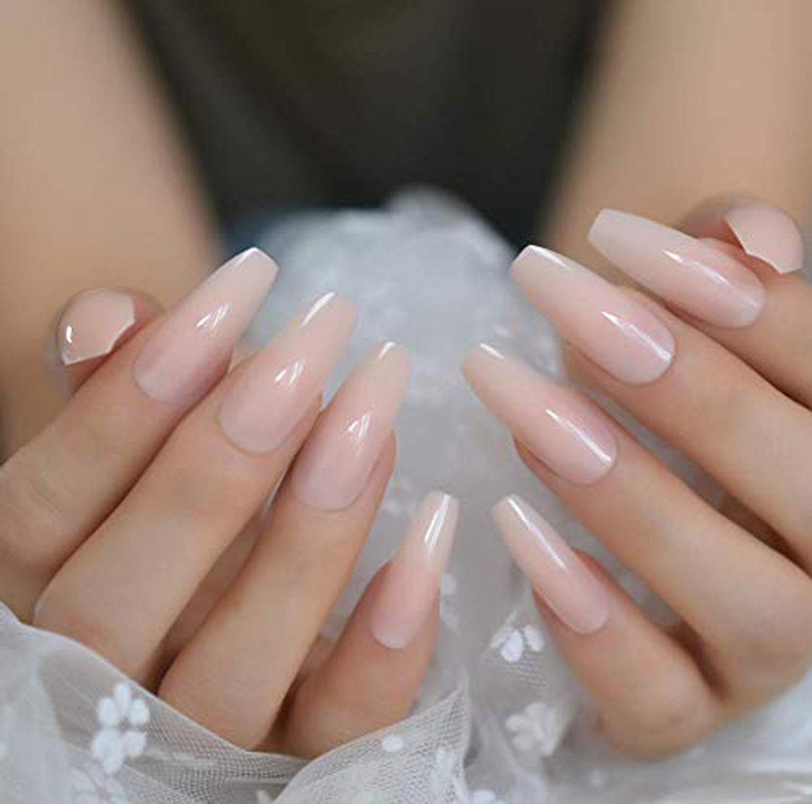Nude French Press On nails Extra Long False Coffin Nails Beige | Etsy