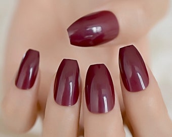 Dark Red Almond Nail Etsy