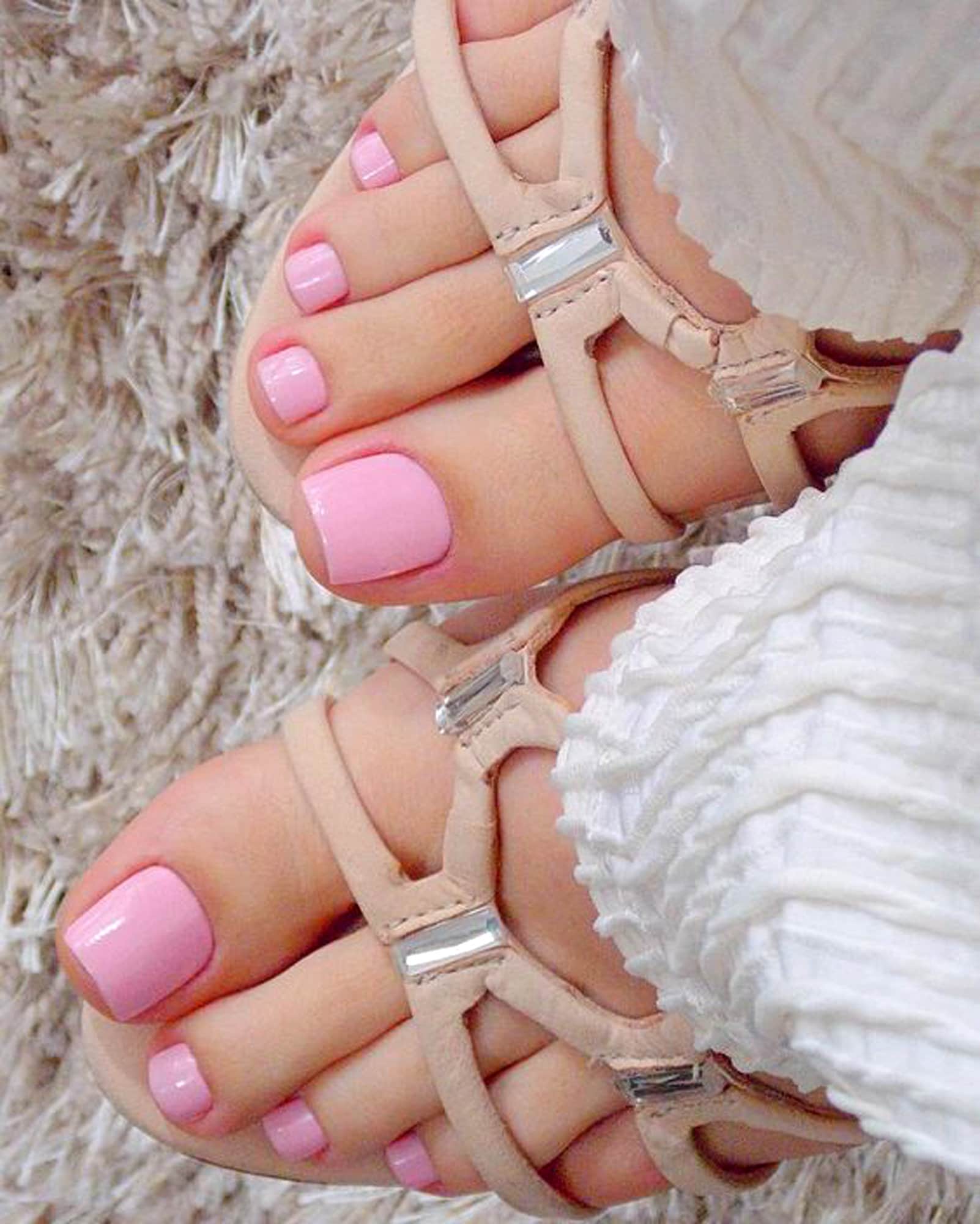 Female Feet with Pink Pedicure. Stock Photo - Image of human, healthy:  120422764