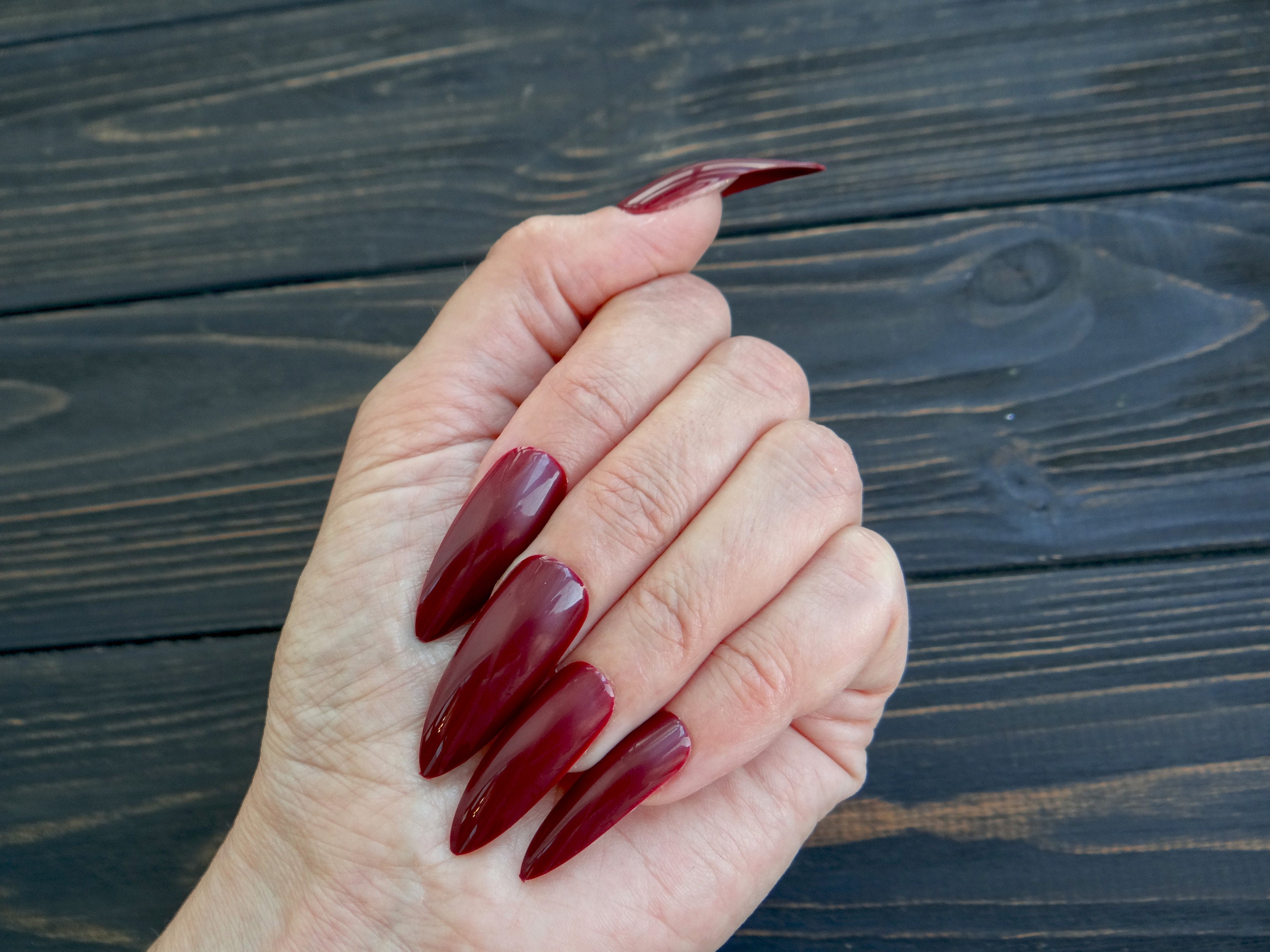 Rotwein Drucken Auf Nagel Falsche Lange Stiletto Nagel Bright Etsy