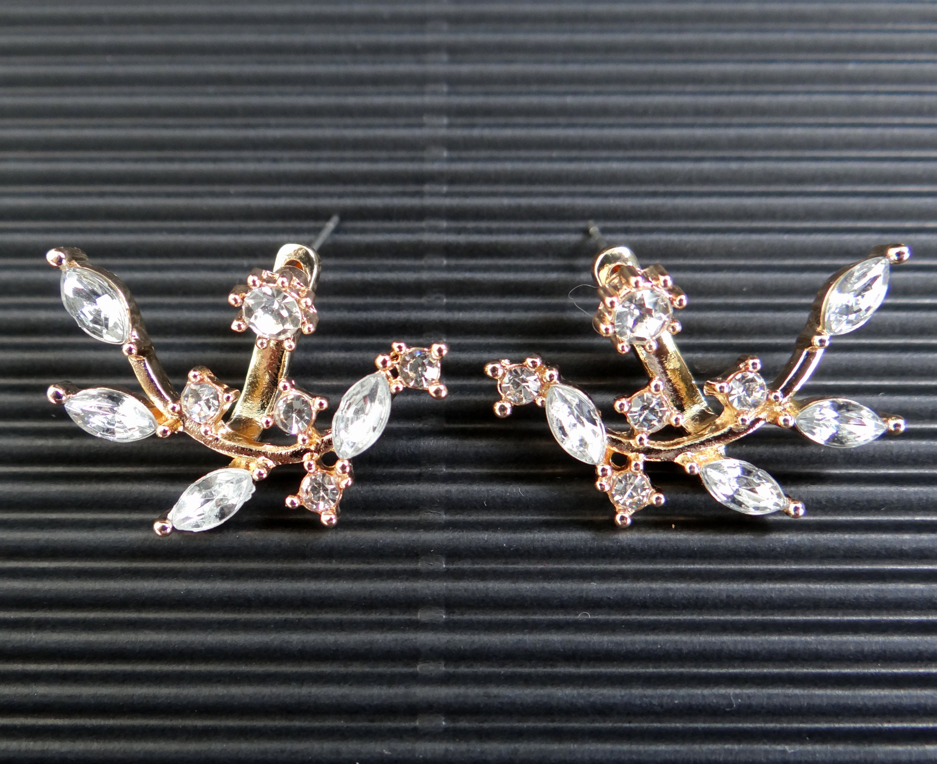 Crystal Leaf Ear Jacket CZ Front Back Earrings Minimalist Crystal Cubic