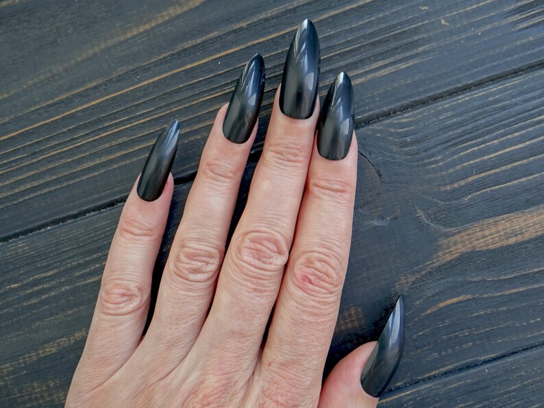 Long Black Press on Nails False Stiletto Nails Black Stiletto Fake
