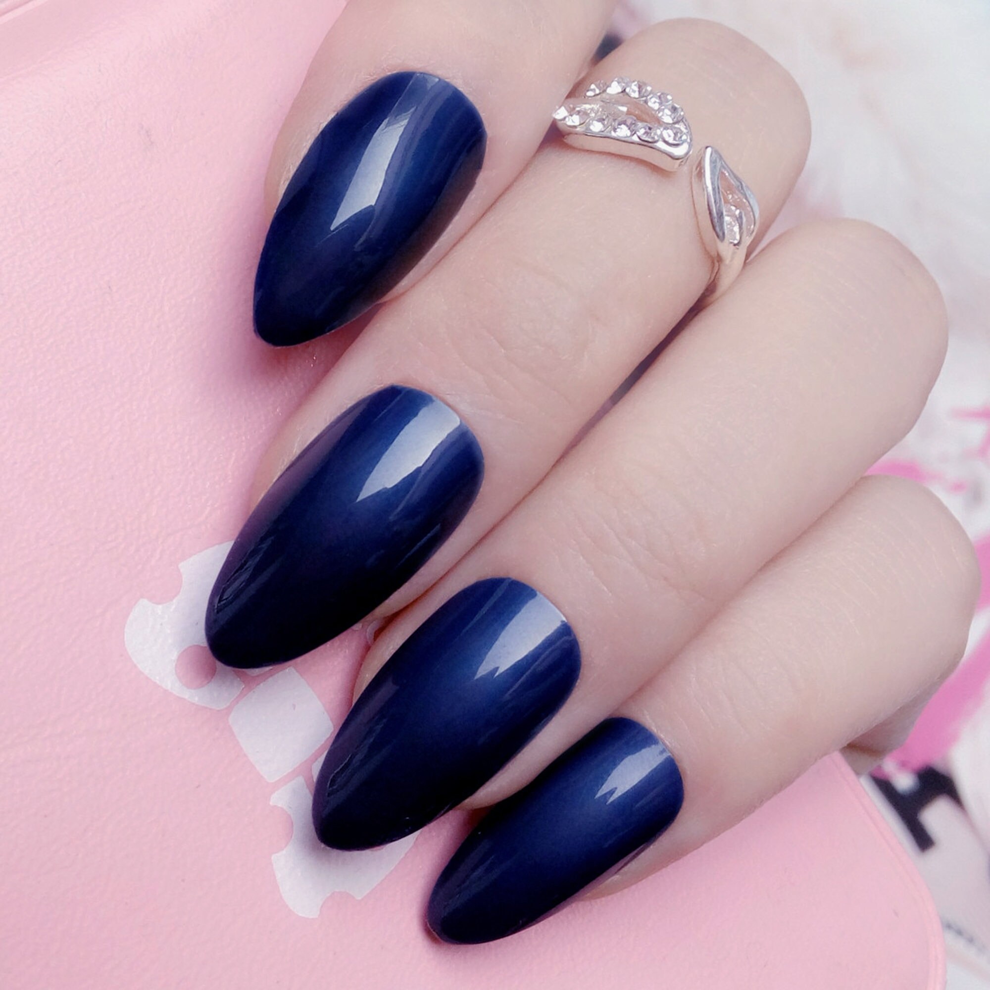 Royal Blue False Stiletto Nails Press on Nails Navy Blue - Etsy