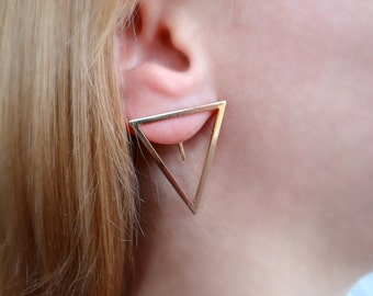 Triangle Bar Ear Jacket Geometric Triangle stud Earrings Front Back Earrings Modern Minimalist Jewelry Double Sided Earrings Gift for woman