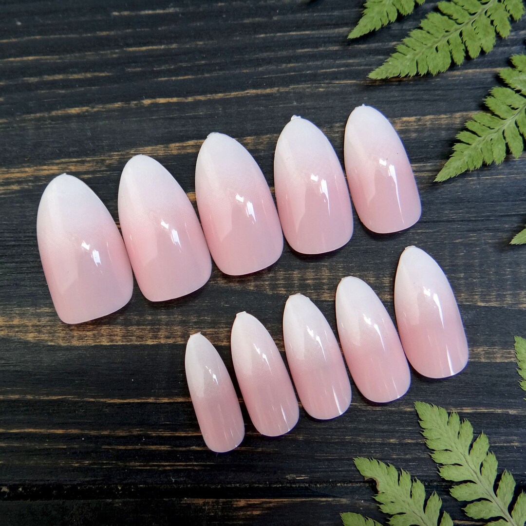 Ombre Pink French Press on Nails Stiletto False Nails Almond - Etsy