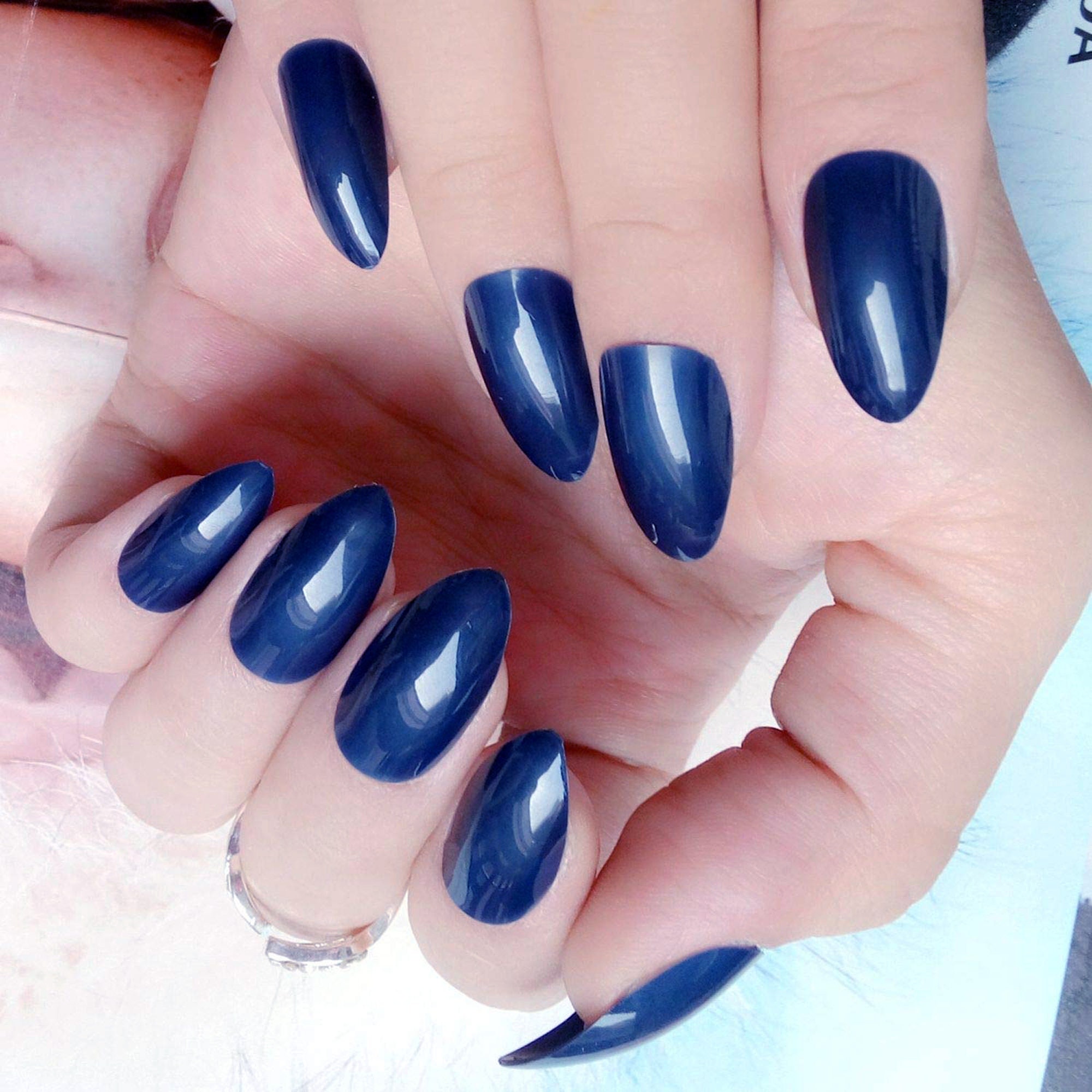 Royal Blue False Stiletto Nails Press on Nails Navy Blue - Etsy