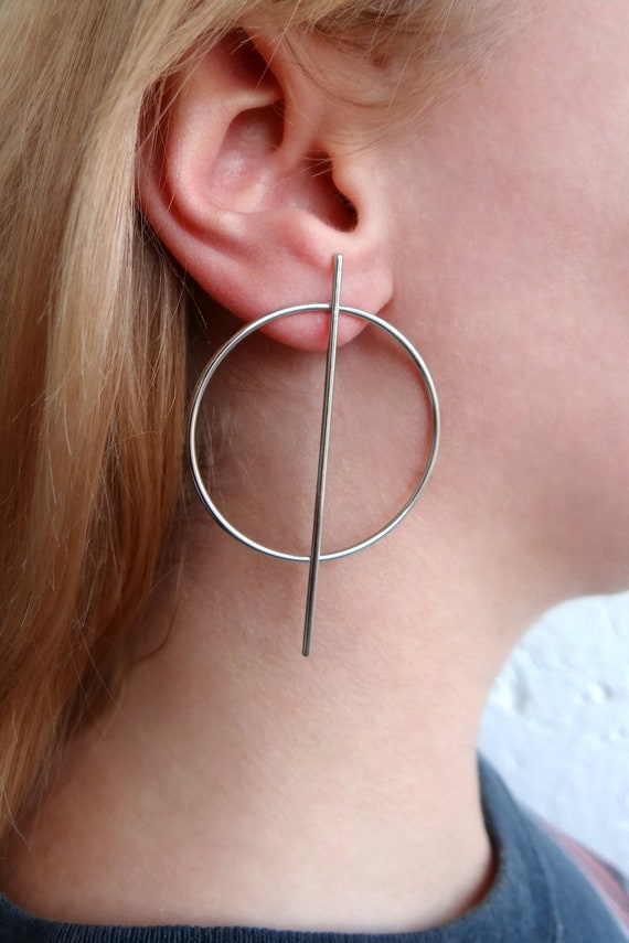 Circle Hoop Drop Earrings Bar Hoop Earrings Statement Dangle Bar