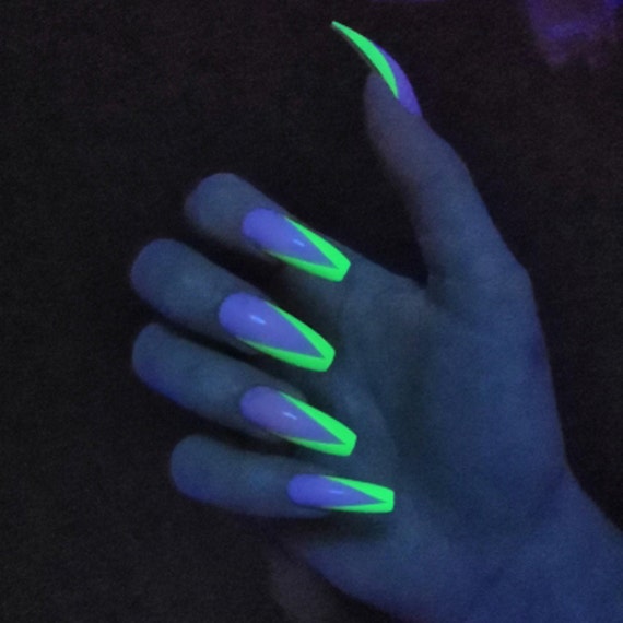 Neon Green Long Coffin Press On Nails V Shape French False Etsy Canada