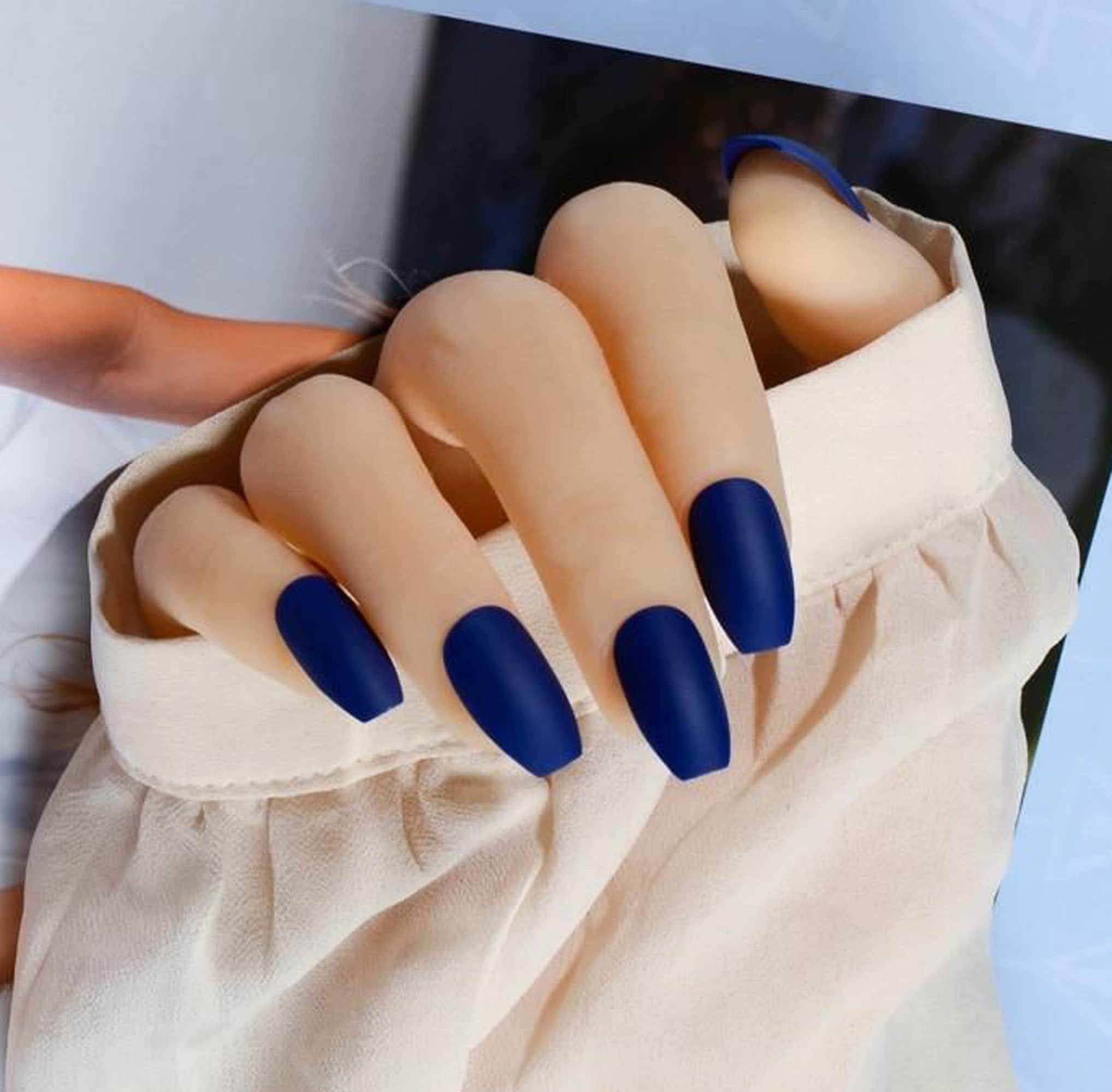 Matte Nails Blue White Marble Press On False Nails Extra Long Coffin  Ballerina Frosted Glue On Fingersnails Free Adhesive Tapes - False Nails -  AliExpress