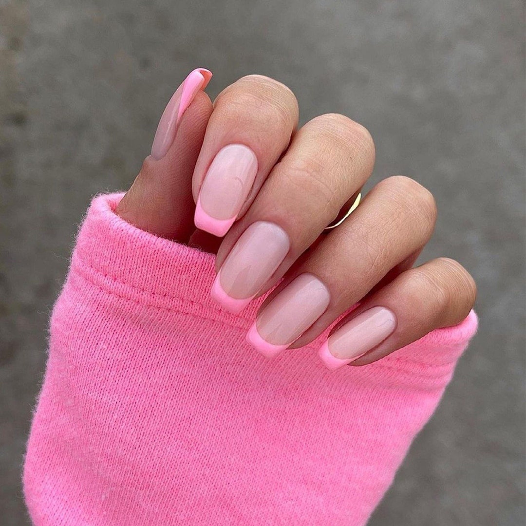 Pink Short French Press on Nails Square Nude French False