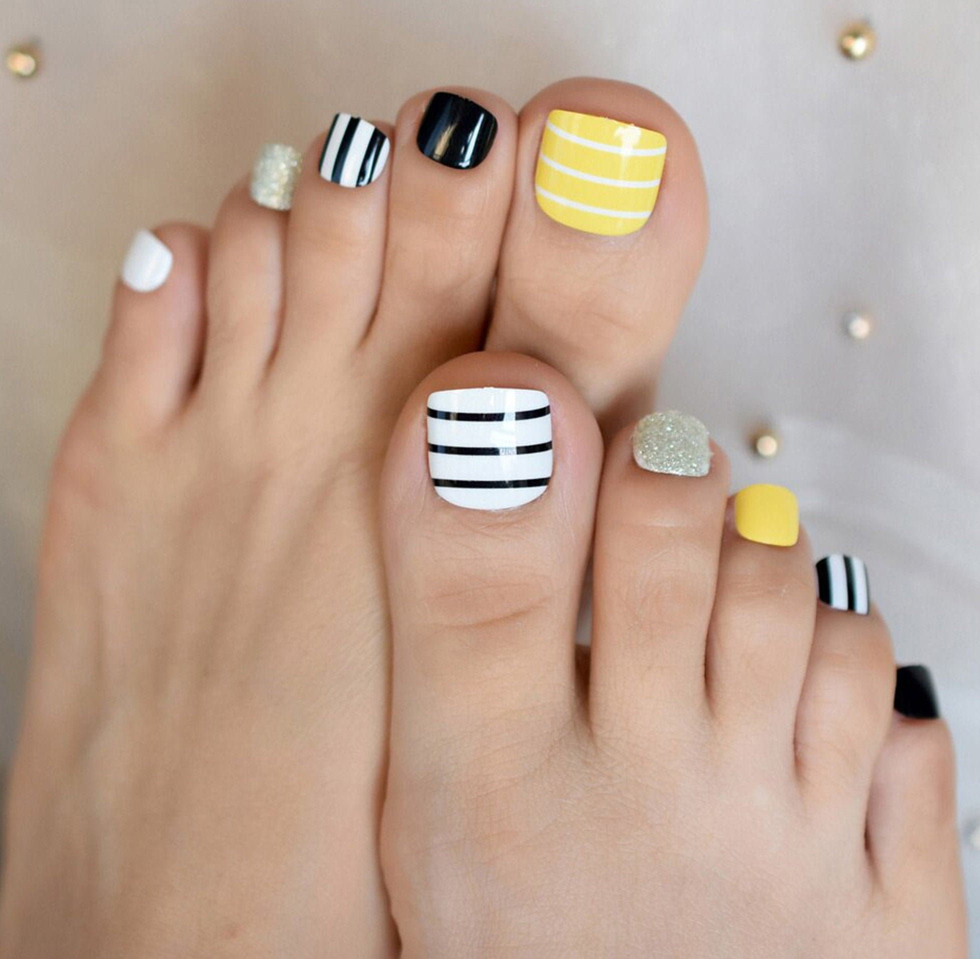 Acrylic Press On Toe Nails Geometric Stripe Reusable Nails Etsy