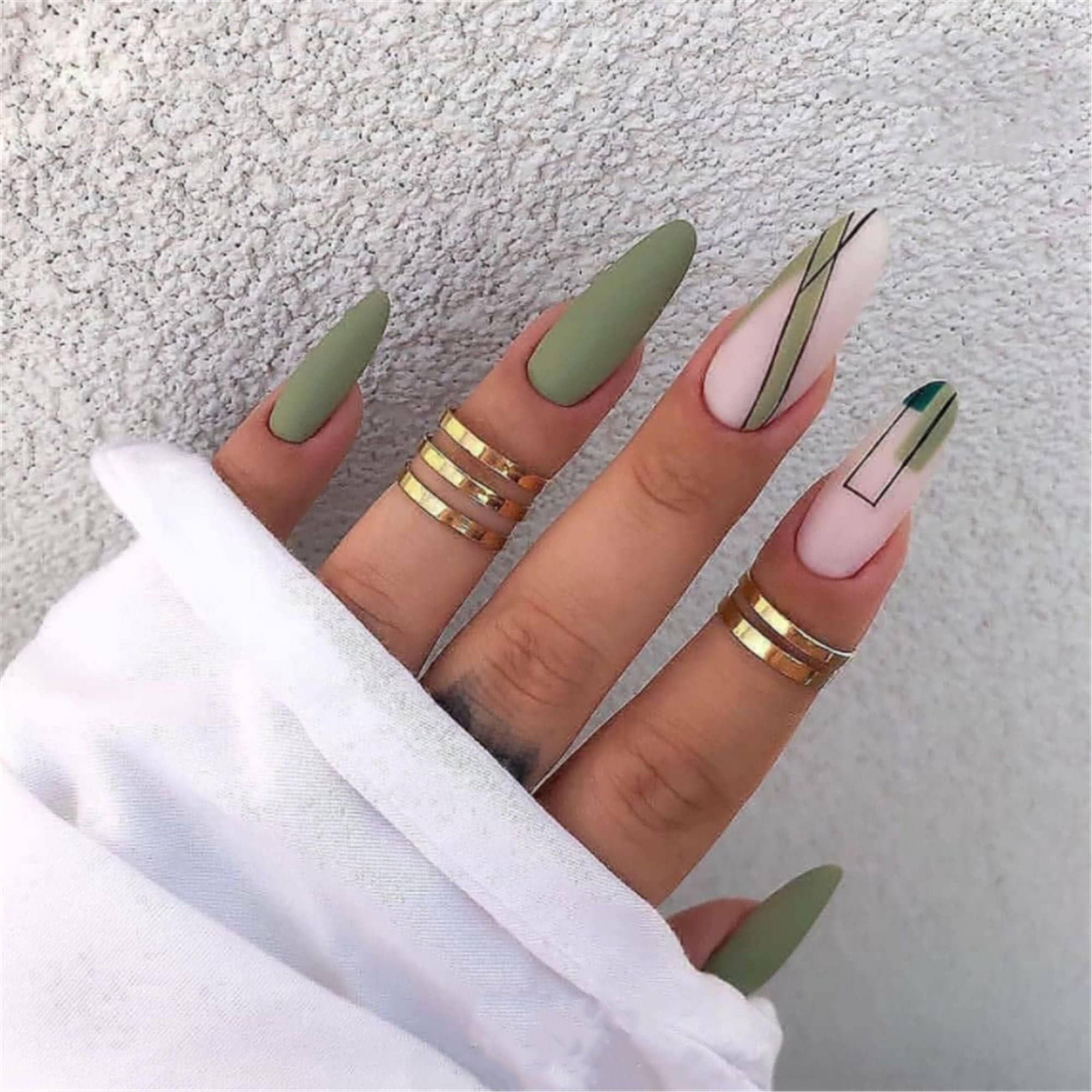 Olive green outlet matte nails