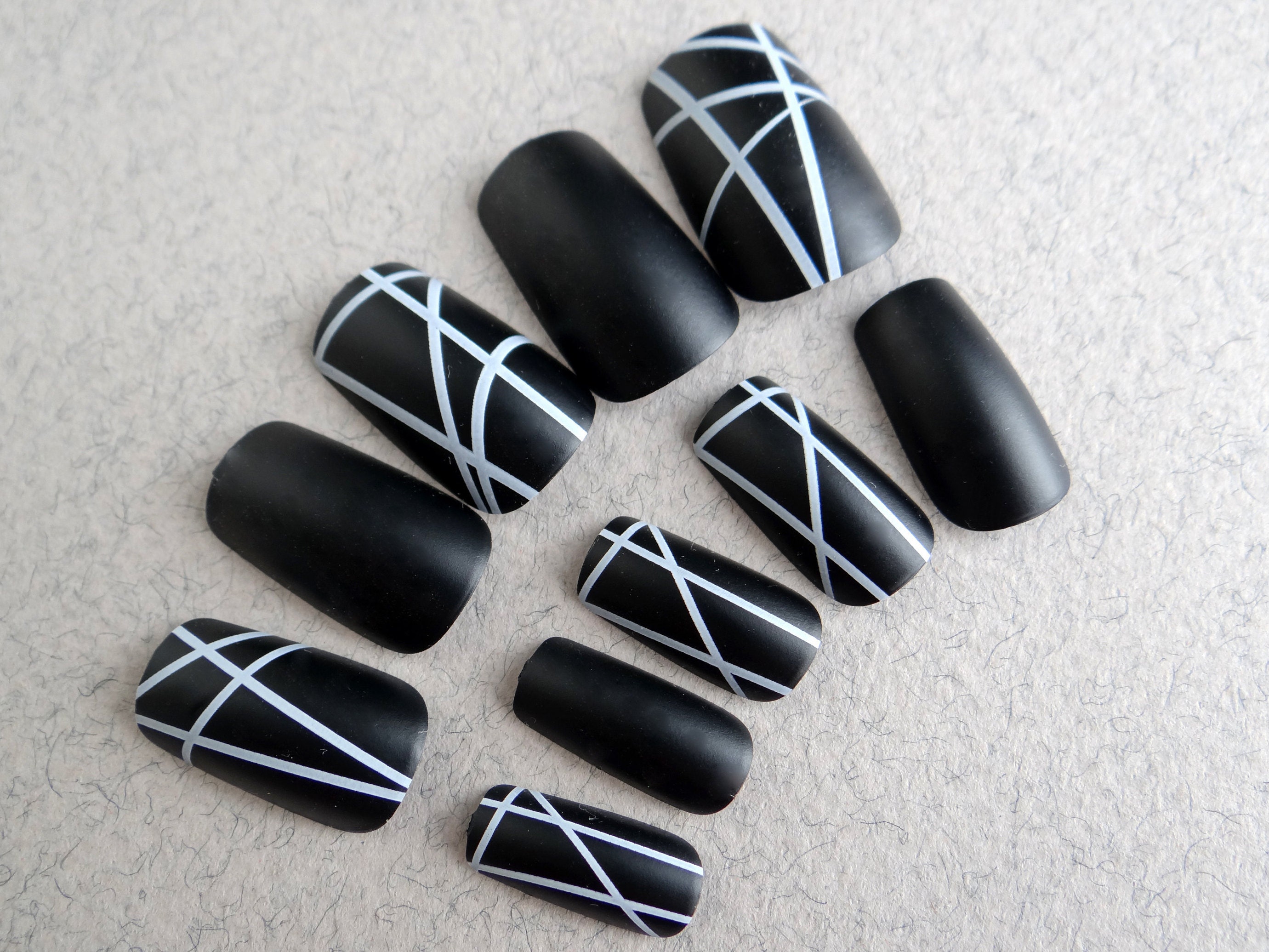 Matte Black Fake Nails Reusable Acrylic Nail Tips Press on - Etsy