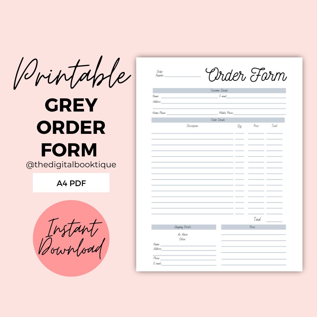 Blank Order Form Printable Template for Planner Small - Etsy Finland