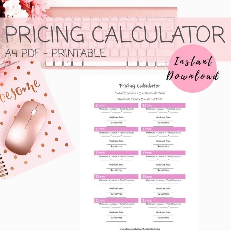 Pricing Calculator Printable Template for Small Business | Etsy