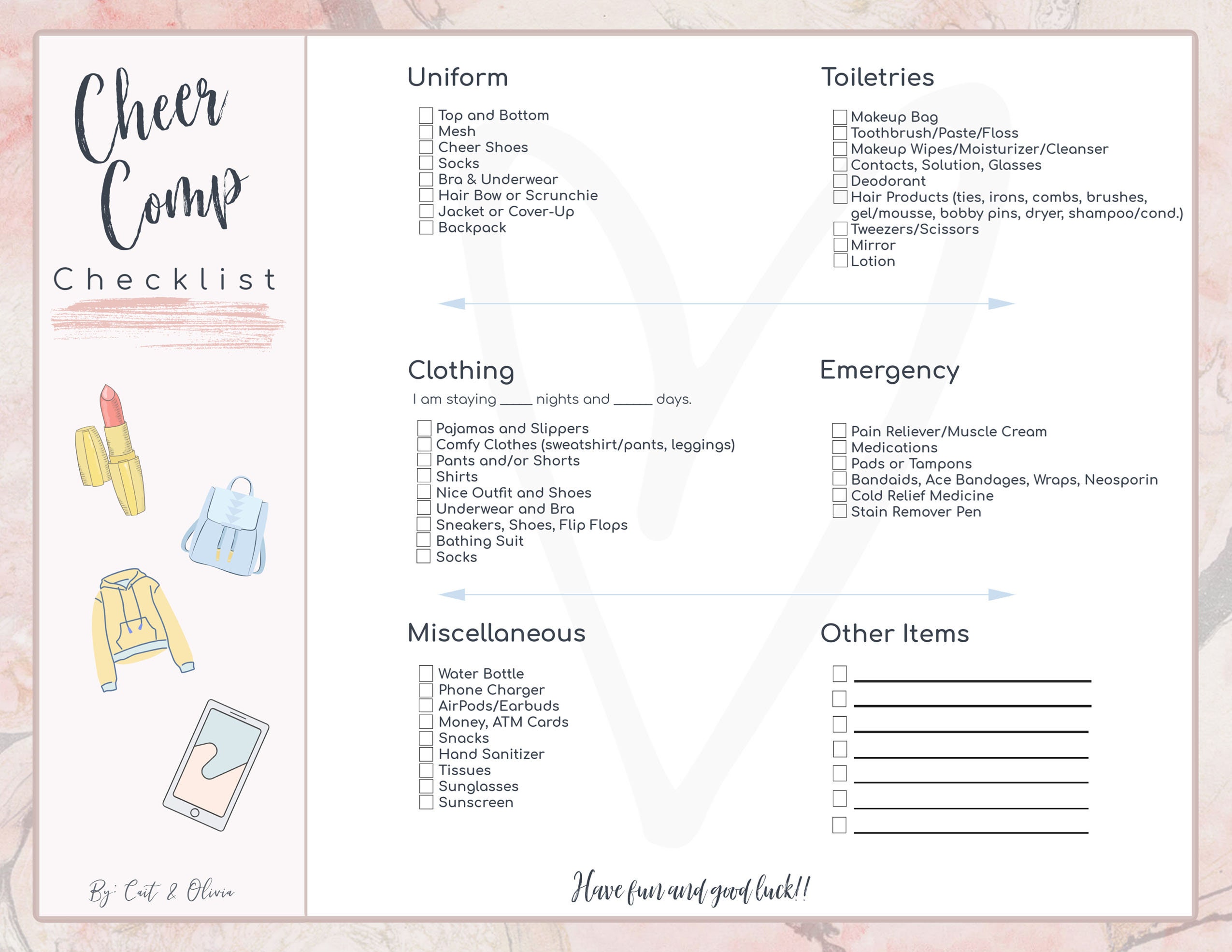 Cheer Competition Checklist Cheer Comp Packing List What to Etsy