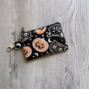 Mini llavero de Halloween con cremallera, billetera pequeña con forma de búho, monedero de calabaza, bolsa con clip giratorio, tarjetero pequeño con forma de gato negro