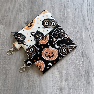Mini llavero de Halloween con cremallera, billetera pequeña con forma de búho, monedero de calabaza, bolsa con clip giratorio, tarjetero pequeño con forma de gato negro
