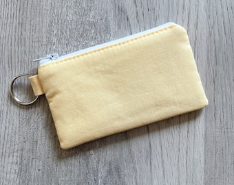 Mini Yellow Key Chain Zipper Pouch, Small Yellow Wallet, Coin Purse, Pouch With Key Ring, Small Card Holder, Minimalist Wallet