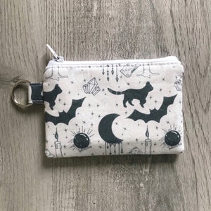 Mini Mystical Key Chain Zipper Pouch, Small Magical Witchy Wallet, Halloween Black Cat Coin Purse, Pouch With Keyring, Small Card Holder