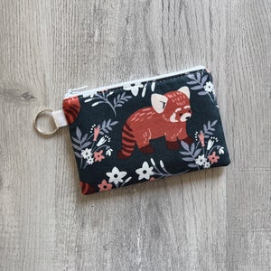 Petite pochette à fermeture éclair porte-clés panda roux, petit portefeuille à fleurs des bois, porte-monnaie panda roux, pochette avec clip pivotant, petit porte-cartes