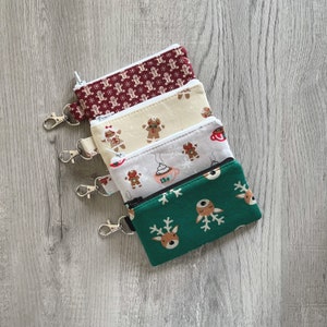 Mini llavero navideño con cremallera, billetera pequeña con forma de hombre de jengibre, monedero con forma de reno, bolsa con clip giratorio, pequeño tarjetero navideño