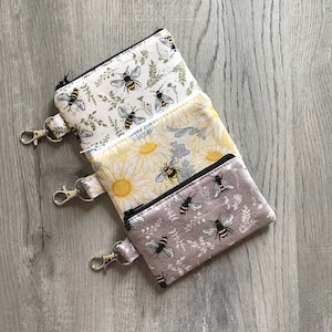 Mini Bumble Bee Key Chain Zipper Pouch, Small Bumblebee Wallet, Bee Coin Purse, Pouch With Swivel Clip, Small Card Holder