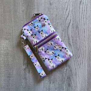 Cartera para teléfono móvil Pitbull con bolsillos con doble cremallera y bolsillo deslizante, billetera para perro, tarjetero morado Galaxy, funda para teléfono