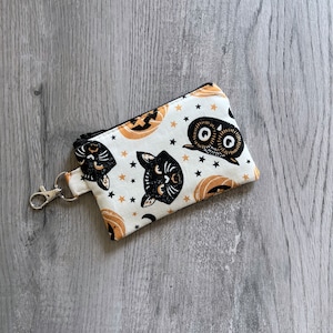 Mini llavero de Halloween con cremallera, billetera pequeña con forma de búho, monedero de calabaza, bolsa con clip giratorio, tarjetero pequeño con forma de gato negro