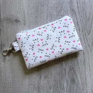 Mini pochette à fermeture éclair avec porte-clés chat, petit portefeuille pour chaton, porte-monnaie chats mignons, pochette chaton avec clip pivotant, petit porte-cartes, chats et coeurs