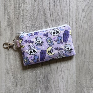 Mini Witch Key Chain Zipper Pouch, Small Magical Witchy Wallet, Pastel Goth Bat Coin Purse, Pouch With Swivel Hook, Coffin Small Card Holder