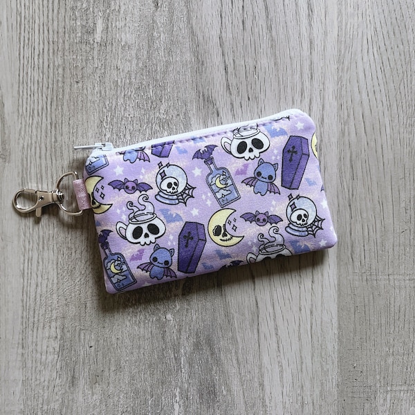 Mini Witch Key Chain Zipper Pouch, Small Magical Witchy Wallet, Pastel Goth Bat Coin Purse, Pouch With Swivel Hook, Coffin Small Card Holder