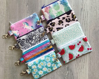 Keychain Zipper Pouch, Headphone Earbud Holder, AirPod Case, Small Credit Card Holder, Coin Purse, Clip On Pouch With Swivel Hook