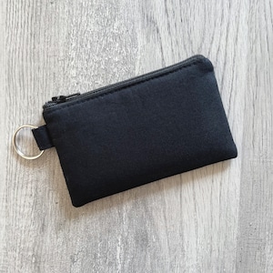Minibolso con cremallera y llavero negro, billetera negra pequeña, monedero, estuche con llavero, tarjetero pequeño, billetera minimalista
