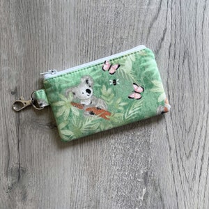 Mini llavero con cremallera de koala, billetera verde pequeña, monedero, bolsa con llavero, tarjetero pequeño, billetera minimalista
