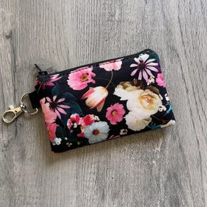 Mini llavero floral con cremallera, cartera pequeña con flores, monedero, monedero con gancho giratorio, tarjetero pequeño, cartera minimalista