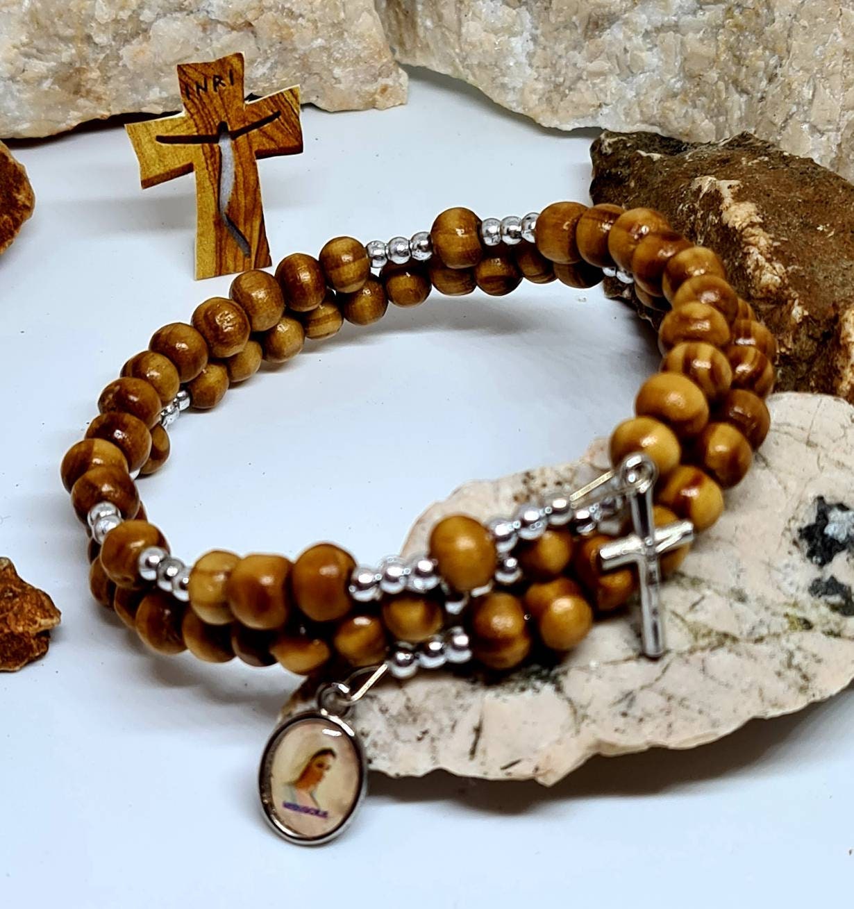 YEUHTLL Rosary Bracelet with Pine Wood Beads Hemp Cords Brings Good Luck  Ornaments Knot - Walmart.com