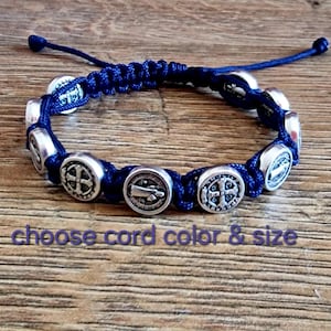 ST BENEDICT  bracelet, handmade saint adjustable bracelet, christian holy bracelet, knotted cord bracelet from Medjugorje
