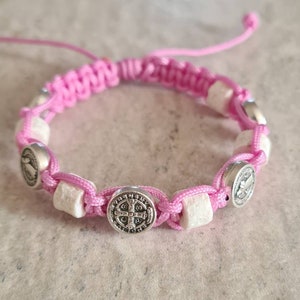 St Benedict / stones bracelet, handmade cord bracelet, christian bracelet, adjustable catholic bracelet