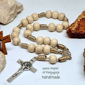 Peace Chaplet of Medjugorje Blessing Rosary wood beads 8mm Religious Jewelry Catholic gift rosarie  cross St Benedict Mary Holy handmade