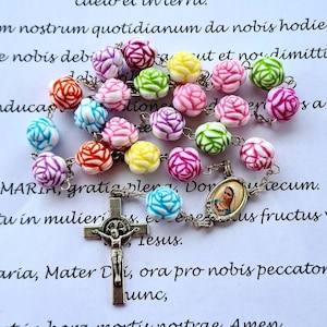 Peace Chaplet of Medjugorje, Blessing Rosary rose multicolor beads 12mm, Religious Jewelry from Medjugorje, Catholic gift, handmade rosary