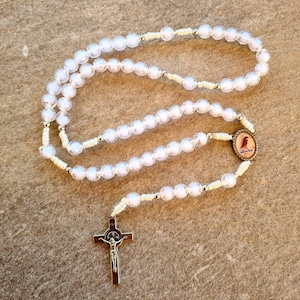 White rosary, handmade chaplet from Medjugorje