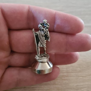 Mini st Christopher statue, silver tone statue, Italy statue