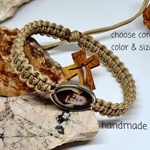 ST CHARBEL bracelet, saint Charbel medal, adjustable catholic bracelet, handmade holy bracelet, christian knotted cord bracelet image 1