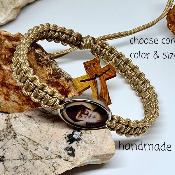 ST CHARBEL bracelet, saint Charbel medal, adjustable catholic bracelet, handmade holy bracelet, christian knotted cord bracelet