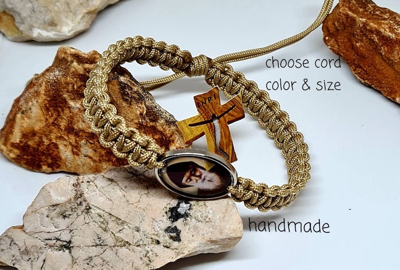 ST CHARBEL bracelet, saint Charbel medal, adjustable catholic bracelet, handmade holy bracelet, christian knotted cord bracelet image 1