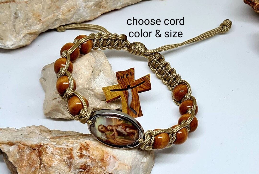 Pulsera de San José, pulsera cristiana, pulsera de fe, pulsera del santo  patrón, pulsera católica, medallas sagradas, pulsera de cordón anudado 